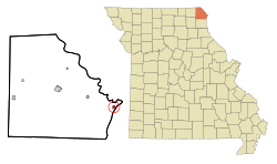 亚历山德里亚在克拉克县及密苏里州的位置（以红色标示）