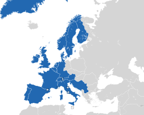 A coloured map of the countries of Europe