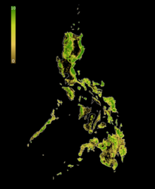 Forest Landscape Integrity Index 2019 map of the Philippines FLII Philippines.png