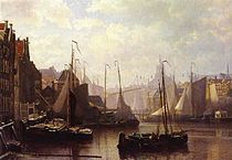 Het Damrak, Amsterdam en Paleis op de Dam in het verschiet