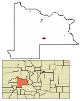 Location of Gunnison in Gunnison County, Colorado
