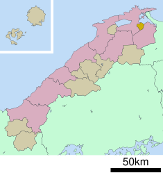 Kaart van Shimane met het district Yatsuka gemarkeerd