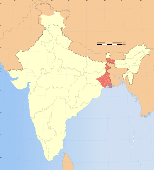Map of India showing location of West Bengal