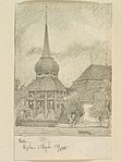 Hallens kyrka tecknad av Ferdinand Boberg 1918.