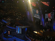 Reed speaking during the third night of the 2008 Democratic National Convention in Denver, Colorado. Jack Reed DNC 2008.jpg