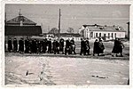 Ajalooline foto matuserongkäigust Keila Keskväljakul 1950. aastatel