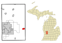 Lowells läge i Kent County och countyts läge i Michigan.