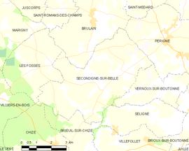 Mapa obce Secondigné-sur-Belle