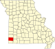 Карта штата с изображением округа Ньютон в юго-западной части штата.