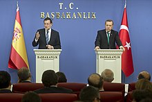 Prime Minister Erdogan during a press conference with Spanish Prime Minister Mariano Rajoy, at the Office of the Prime Minister (Basbakanlik), in 2014 Mariano Rajoy visiting Recep Tayyip Erdogan in Turkey (5).jpg