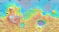 Topografická mapa povrchu Marsu.