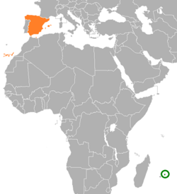 Карта с указанием местоположения Маврикия и Испании