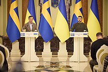 Volodymyr Zelenskyy and Prime Minister of Sweden Ulf Kristersson made speeches in Kyiv on February 15, 2023 Meeting with the Prime Minister of Sweden in Kyiv. (52692271332).jpg