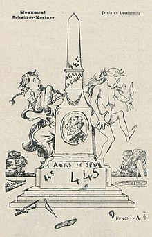 A postcard from 1909 about the royalist and anti-Dreyfus vandalism of the Scheurer-Kestner monument.