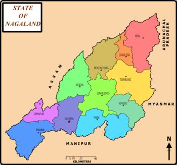 State of Nagaland, India with districts and th...