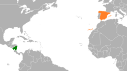 Map indicating locations of Nicaragua and Spain