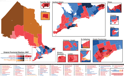 Ontario Election 2007 Riding Results Map.svg