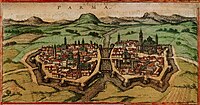 The 16th-century city of Parma, at the early stages of the duchy. Parma nel XVI secolo.JPG