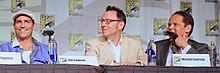Left to right: Jim Caviezel (Reese), Michael Emerson (Finch), and Kevin Chapman (Fusco) Person Of Interest - Panel (9353651234).jpg