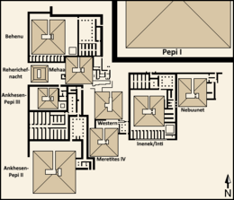 Map of the necropolis of pyramids, primarily the queens pyramids