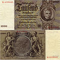 Karl Friedrich Schinkel portréja az 1936-os 1000 birodalmi márkás bankjegyen.
