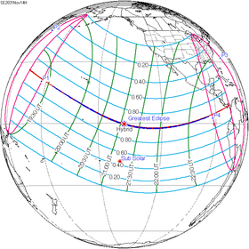 Carte de l'éclipse générale.