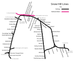 Diagram map of The Snow Hill Lines (not to geographic scale). Adapted from previous map by G-13114.