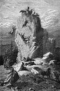 La chasse au cheval à Solutré, d'après une illustration de L'Homme primitif de L. Figuier, 1876.