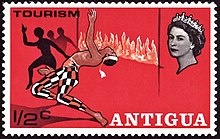 The Queen on a 1968 Antiguan stamp Stamp 1968 Antigua MiNr0192 mt B002.jpg