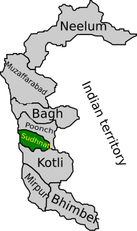 Map of Azad Kashmir with Sudhanoti highlighted