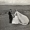 Ջոն Ֆ. Քենեդին և Ժակլին Բուվյե Քենեդին, առավոտյան հագուստով և հարսանեկան հագուստով, դրսում, 1953 թվական