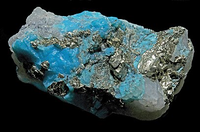 Turquoise, pyrite, quartz