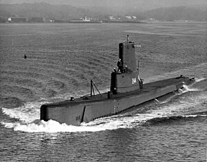 Cavalla, possibly making her way to the International Naval Review, 1957.