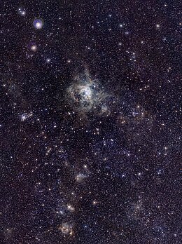 Image of 30 Doradus taken by ESO's VISTA. This nebula has a visual magnitude of 8. VISTA Magellanic Cloud Survey view of the Tarantula Nebula.jpg