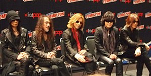 X Japan at New York Comic Con in 2014. From left to right: HEATH, PATA, YOSHIKI, TOSHI and SUGIZO.