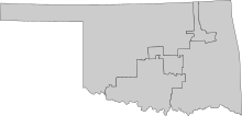 Map of Oklahoma showing all five congressional districts 113th U.S. House districts in Oklahoma.svg