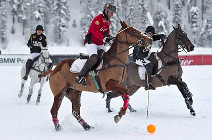 Partida de polo na neve entre as equipes de Cartier (em vermelho) e Ralph Lauren (em preto) durante a 30ª edição da Copa Mundial de Polo na Neve em São Moritz, Suíça, realizada em fevereiro de 2014. (definição 4 601 × 3 047)