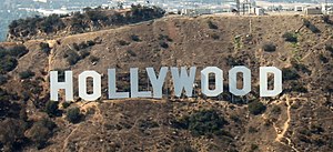 English: The Hollywood Sign, shot from an airc...