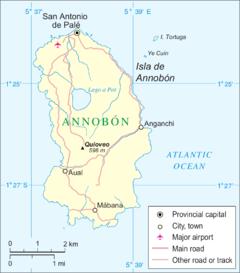アンノボン島におけるサンアントニオ・デ・パレの位置