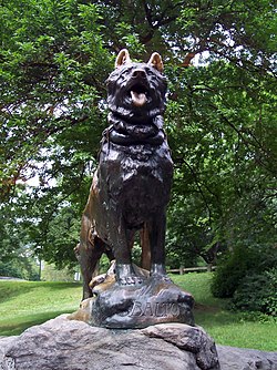 Balto, a szánhúzó kutya szobra a New York-i Central Parkban