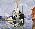 « Bateau camouflé en rade de Toulon » Peinture à l'huile de Pierre Gatier, après 1919. SS Lutetia (en) à Toulon[3].