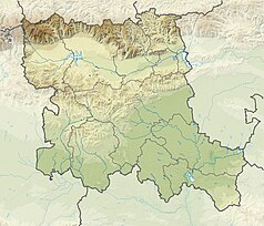 Mapa konturowa obwódu Stara Zagora, u góry nieco na lewo znajduje się czarny trójkącik z opisem „Szipka”