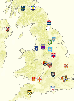 Location and arms of Russell Group universities Coats of Arms of Russell Group Universities.svg