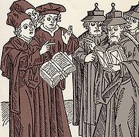A disputation between Christian and Jewish scholars (1483) Disputation.jpg
