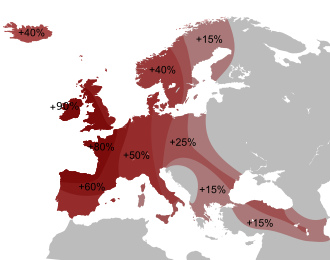 Distribution of the R1b haplogroup in Europe Distribution Haplogroup R1b Y-DNA.svg