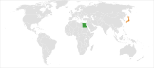 Mapa indicando localização da Egito e do Japão.