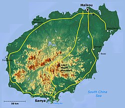Topografiese kaart van Hainan