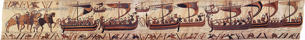 Detalj tapiserije iz Bayeuxa s prikazom normanske flote u Engleskom kanalu, 50 x 700 cm, 1070.-1080.