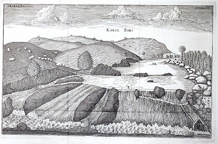 Karseforsen 1735. Plansch i Hallandia antiqua et hodierna. [1]