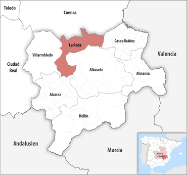 Die Lage des Gerichtsbezirk La Roda in der Provinz Albacete